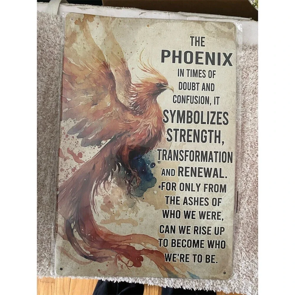 Phoenix Inspirational Quote Tin Sign Wall Decor Strength Transformation